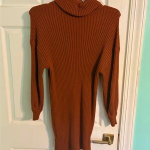 Amazon Ribbed Turtleneck Mini Dress - Rust Brown